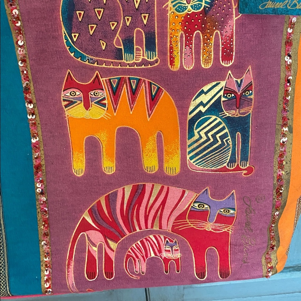Artistic Laurel Burch Large Cat Pattern Tote Bag … - image 6